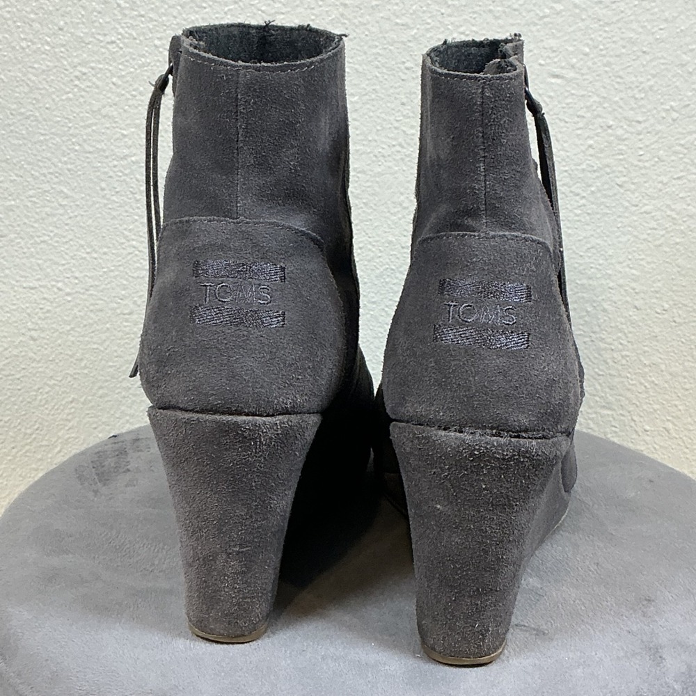 Women's Toms Nepal Side Zip Wedge Ankle Boots Booties Shoes Size 7.5 Gray‎ Suede - Picture 5 of 9